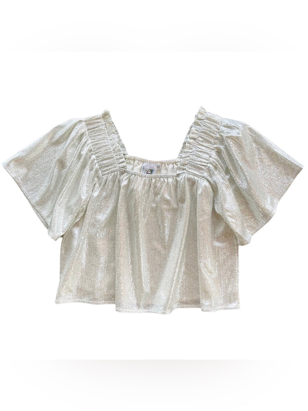 Queen of Sparkles Flutter Top in Warm Silver Size Medium EUC